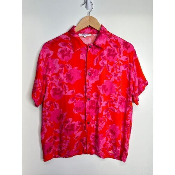 Olivaceous Shirt Womens Small Button Front Floral Red/Pink Short Sleeve - Picture 6 of 9